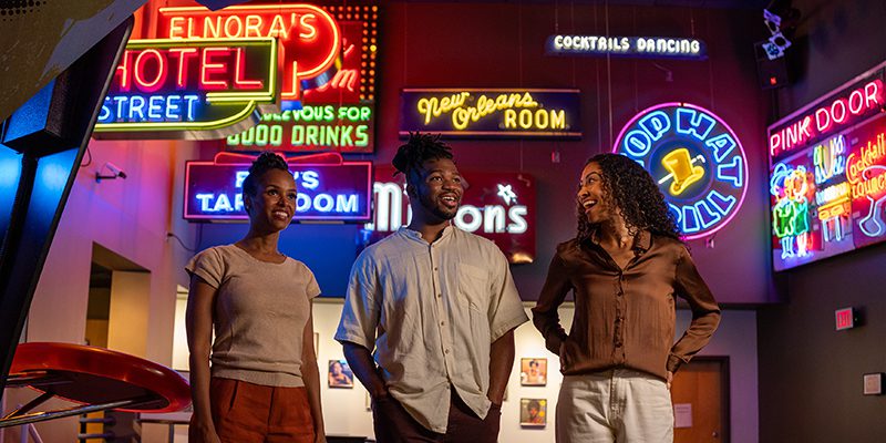 Three guests exploring the American Jazz Museum