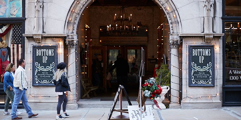 Shoppers outside vintage store in West Bottoms
